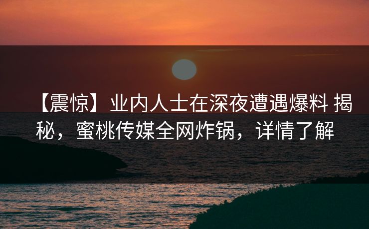 【震惊】业内人士在深夜遭遇爆料 揭秘，蜜桃传媒全网炸锅，详情了解