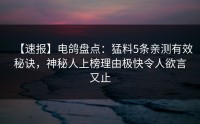 【速报】电鸽盘点：猛料5条亲测有效秘诀，神秘人上榜理由极快令人欲言又止