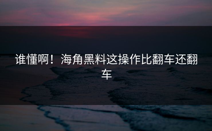 谁懂啊！海角黑料这操作比翻车还翻车